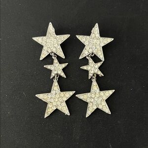 Silver Tone Rhinestone Dangle Stars Earrings